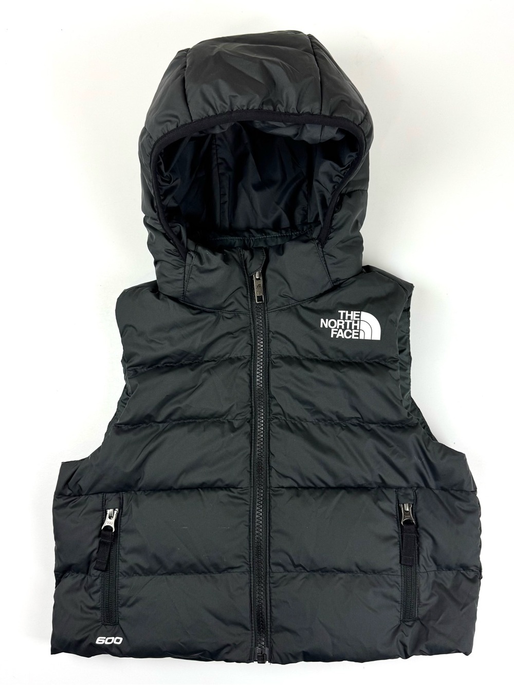 The North Face 600 Feather Down Hooded Puffer Vest Black Kids Sz XS 6 Reversible